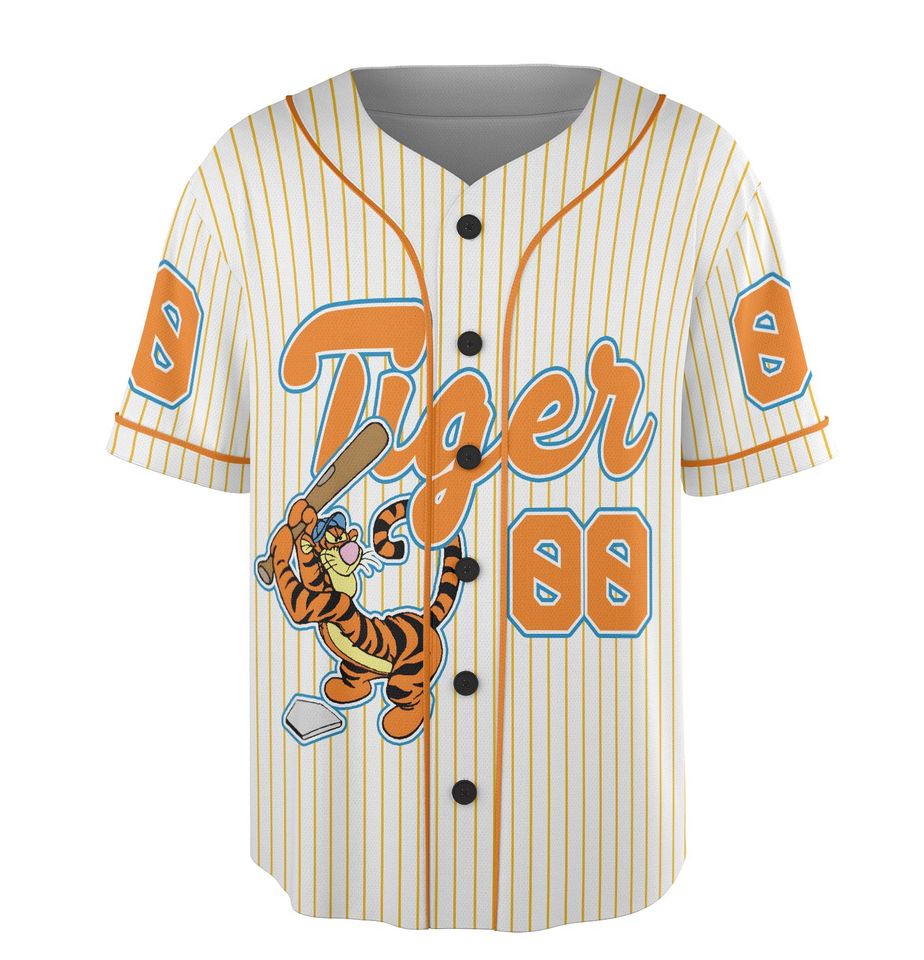 Custom Tigger Striped Jersey, Custom Kid Youth Adult Baseball Jersey, Tigger Jersey Birthday Gift
