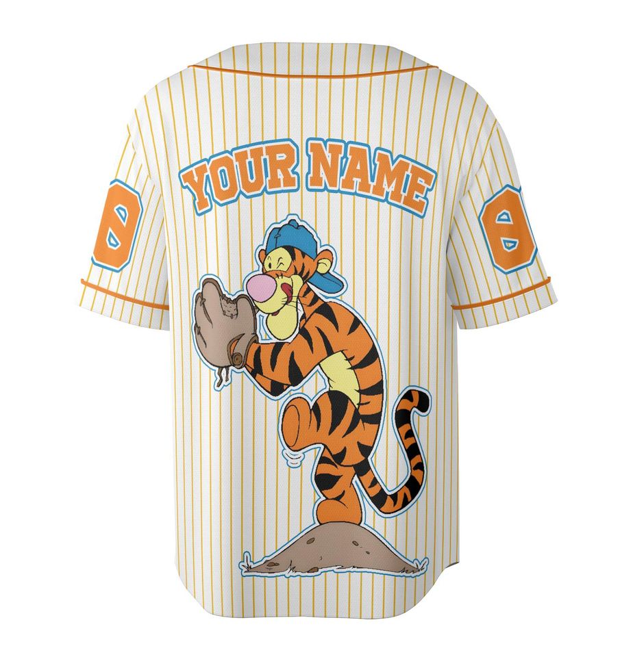 Custom Tigger Striped Jersey, Custom Kid Youth Adult Baseball Jersey, Tigger Jersey Birthday Gift