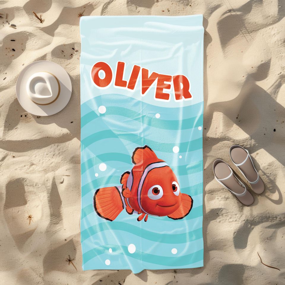 Custom Finding Nemo Towel, Disney Finding Nemo, Finding Nemo Characters, Birthday Gift for Kid, Custom Pool and Bath Towel, Nemo Dory Marlin