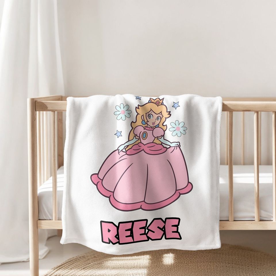 Princess Peach Fleece Blanket Custom Name Gift Bedding Birthday
