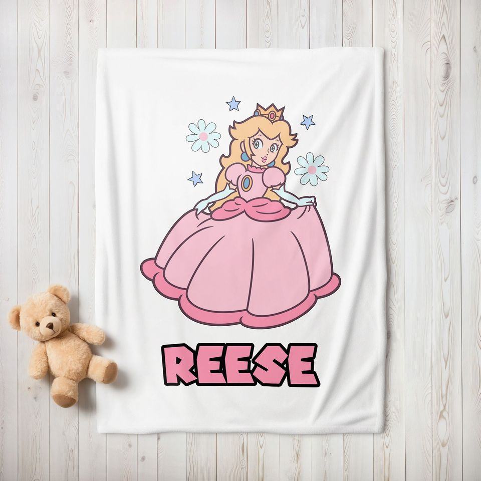 Princess Peach Fleece Blanket Custom Name Gift Bedding Birthday