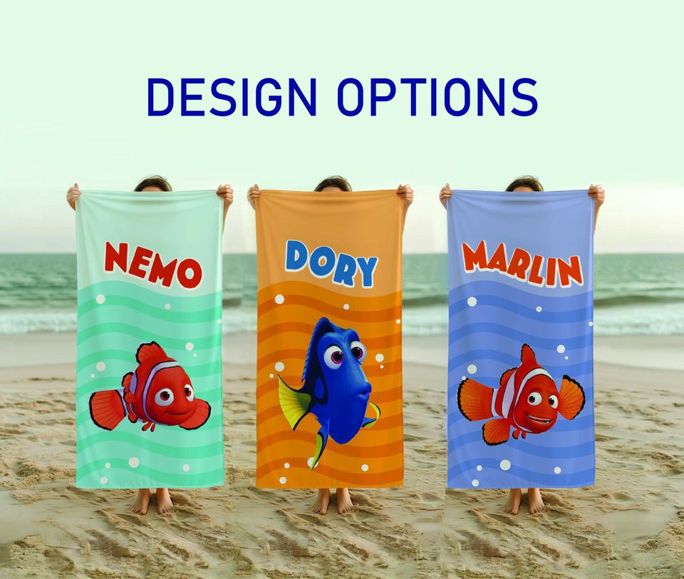 Custom Finding Nemo Towel, Disney Finding Nemo, Finding Nemo Characters, Birthday Gift for Kid, Custom Pool and Bath Towel, Nemo Dory Marlin