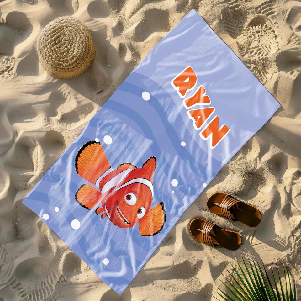 Custom Finding Nemo Towel, Disney Finding Nemo, Finding Nemo Characters, Birthday Gift for Kid, Custom Pool and Bath Towel, Nemo Dory Marlin