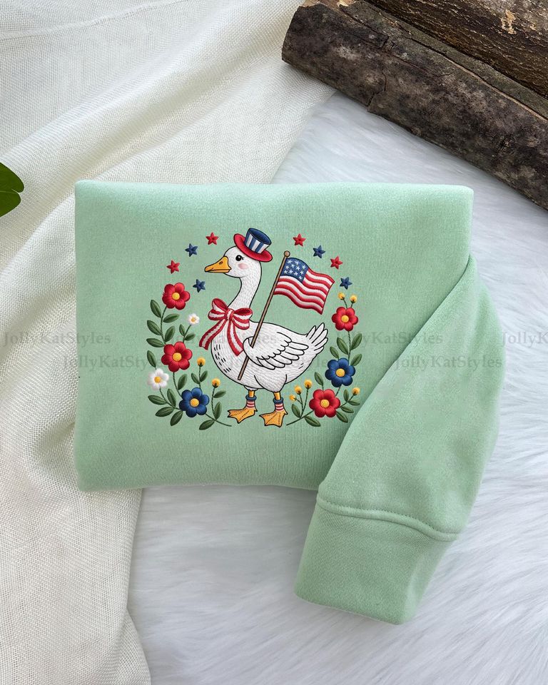 Patriotic Goose Embroidered Sweatshirt, 4th of July