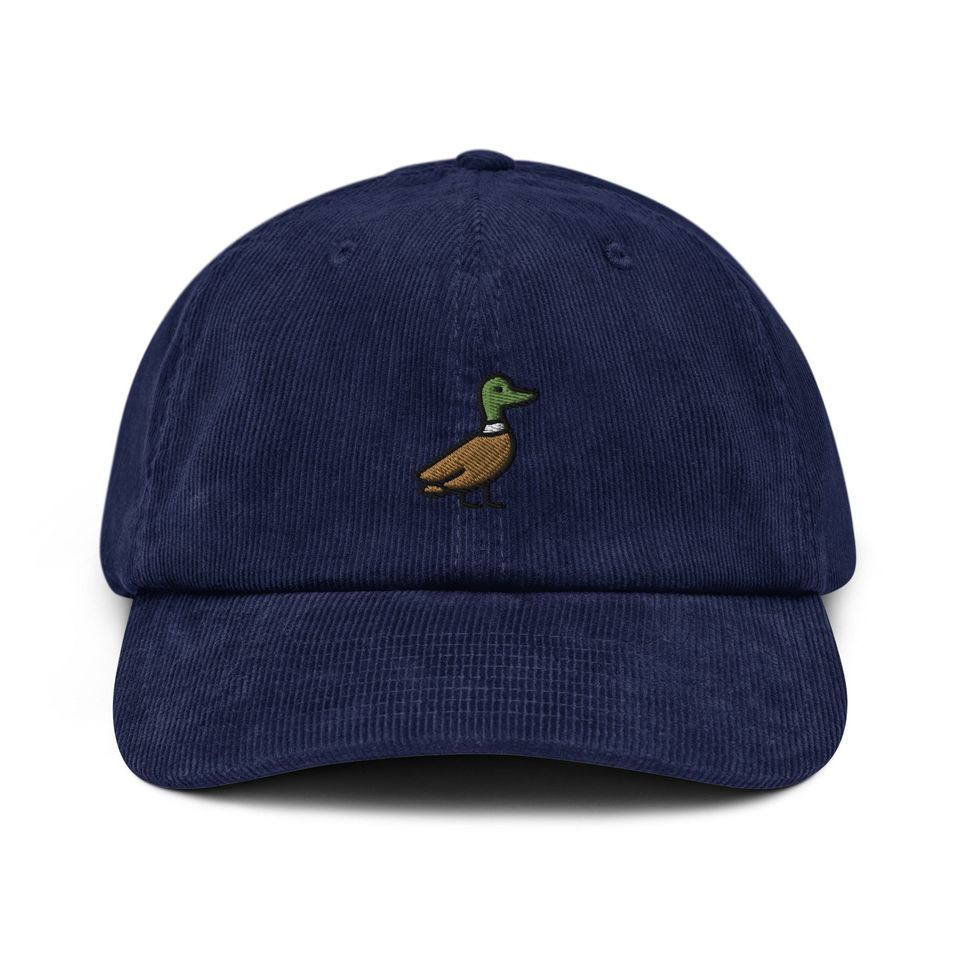 Mallard Duck Corduroy Hat, Handmade Embroidered Corduroy Dad Cap - Multiple Colors
