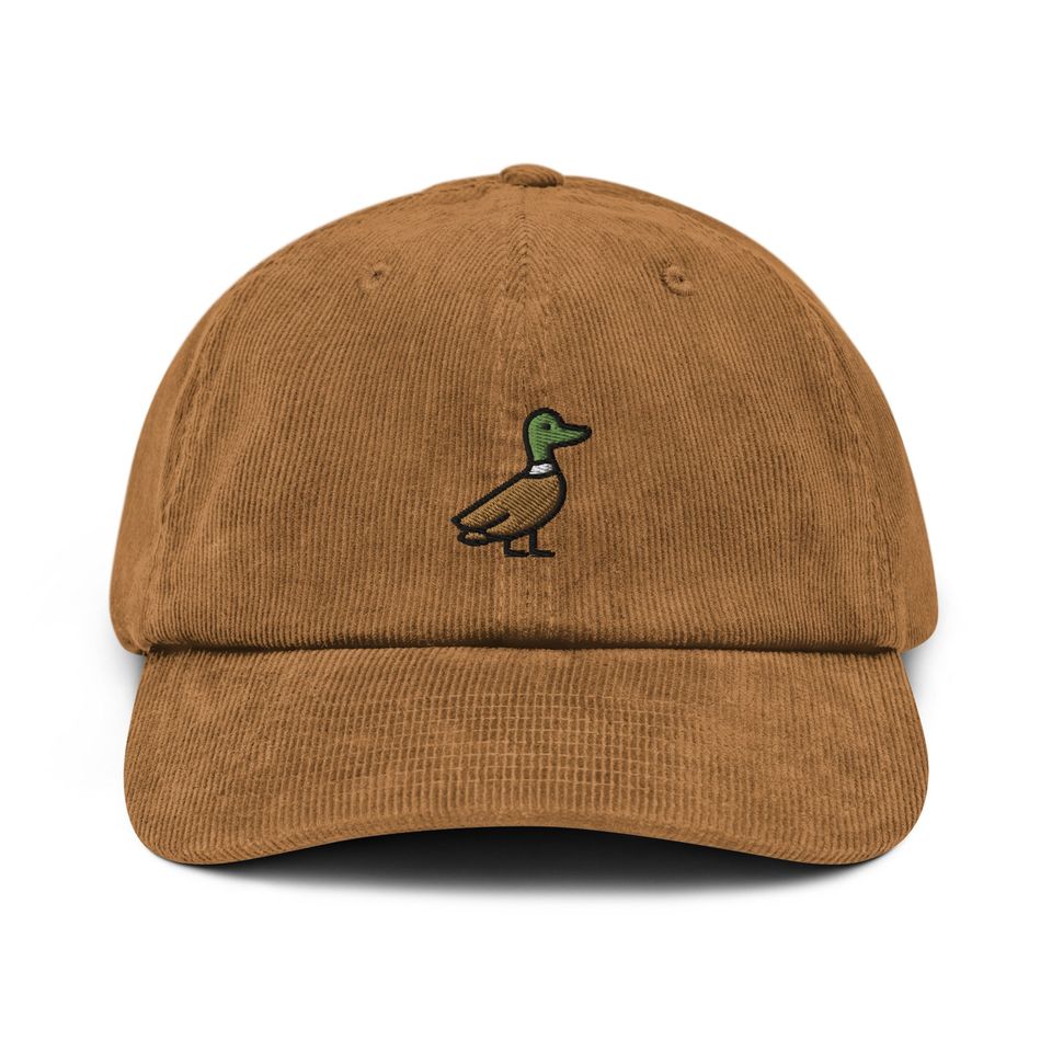 Mallard Duck Corduroy Hat, Handmade Embroidered Corduroy Dad Cap - Multiple Colors