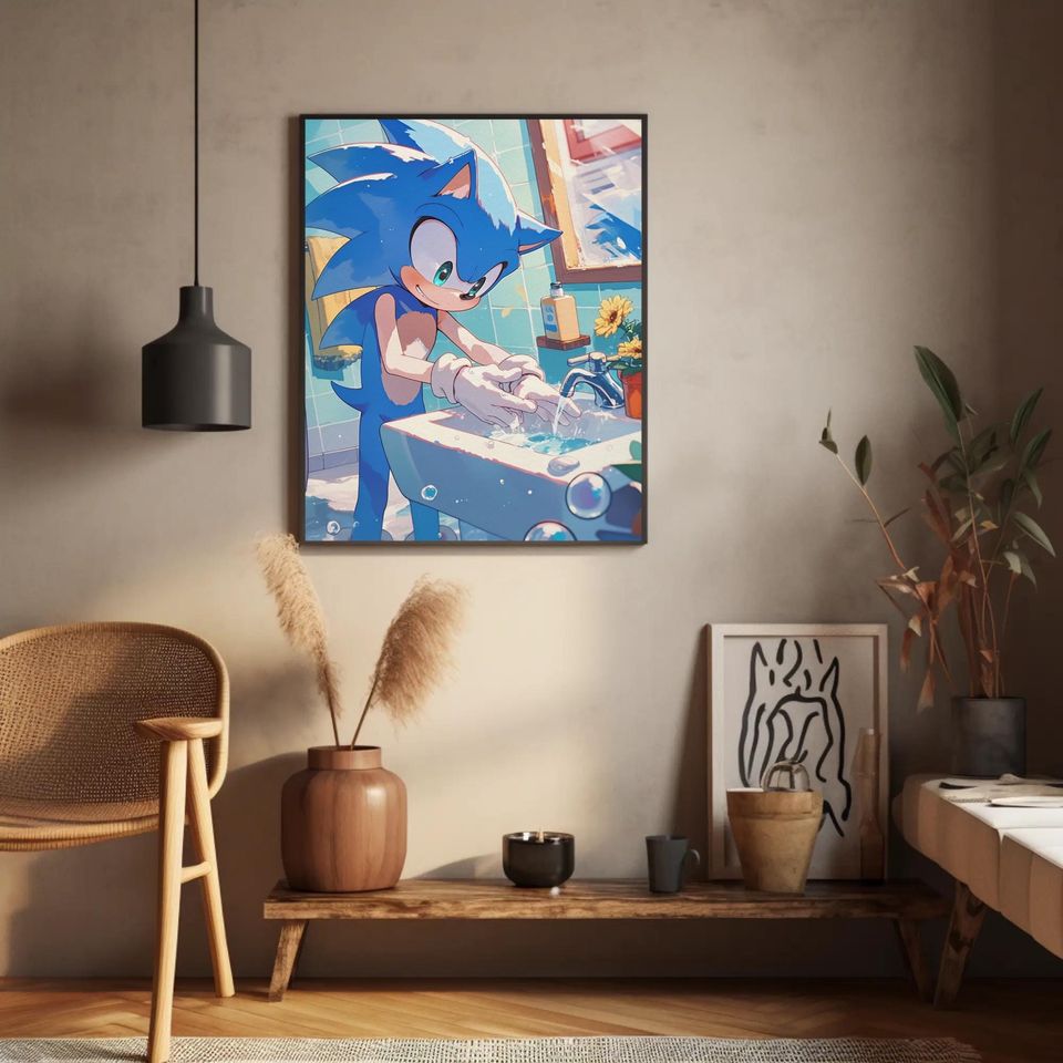 Sonic toilet poster, Sonic wall art, video game Poster