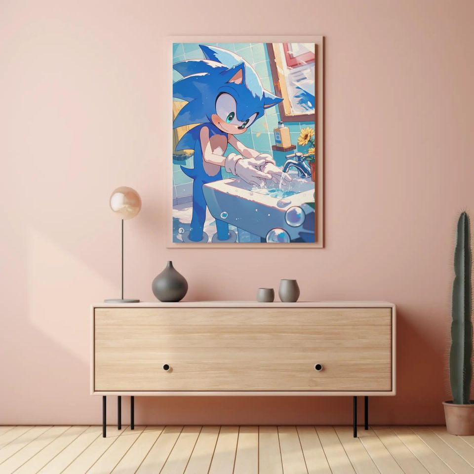 Sonic toilet poster, Sonic wall art, video game Poster