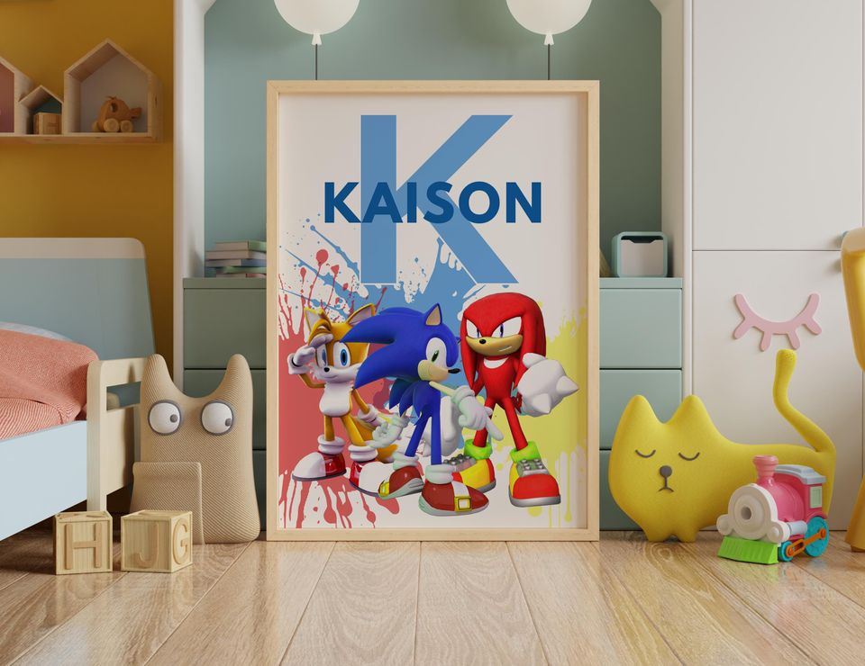Personalized Sonic Poster - Blue Gaming Decor for Kids Nursery