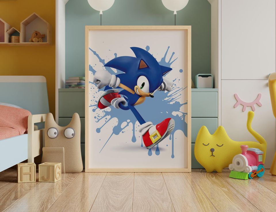 Personalized Sonic Poster - Blue Gaming Decor for Kids Nursery