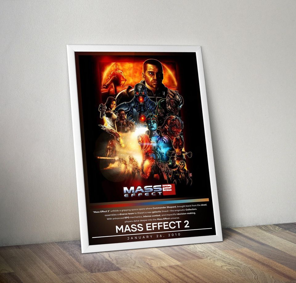 Mass Effect 2 Poster | Mass Effect Prints | Gaming Posters | 4 Colors | Video Game Posters | Wall Decor Posters