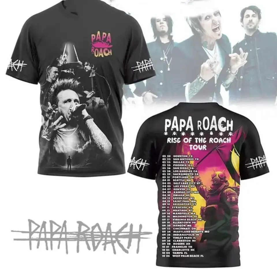 Papa Roach Rise Of The Roach 2025 Tour 3D T-shirt - Unisex Tee Gift Fan