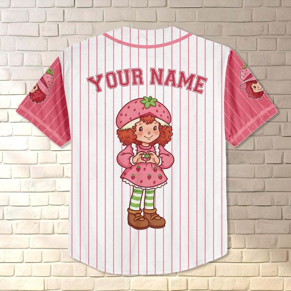 Personalized Strawberry Shortcake Baseball Jersey, Gift for Kids, Strawberry Birthday Gift, Gift For Baseball Fans, Sweet Girl Shirt