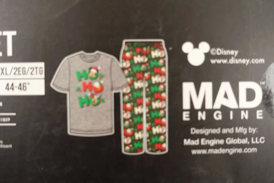 Disney Mickey Mouse Pajama Set Men Large Tee Microfleece Pajama Christmas HOHOHO