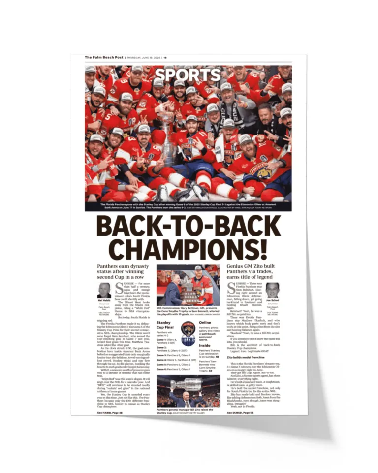 2025 Florida Panthers Stanley Cup "Back-to-Back Champions!" Front Page Newspaper Style