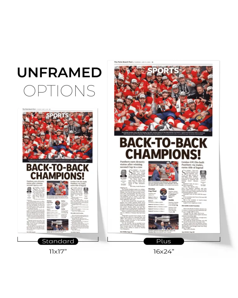 2025 Florida Panthers Stanley Cup "Back-to-Back Champions!" Front Page Newspaper Style