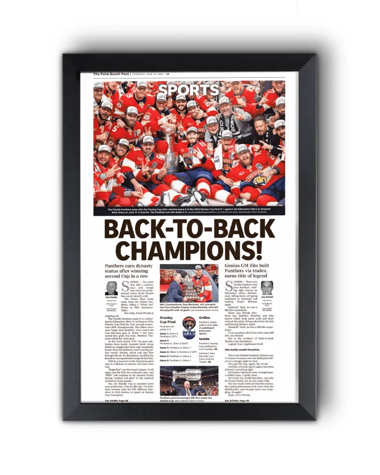 2025 Florida Panthers Stanley Cup "Back-to-Back Champions!" Front Page Newspaper Style