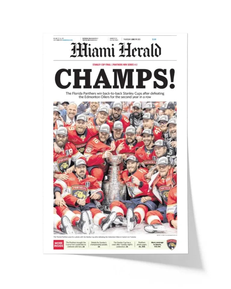 2025 Florida Panthers Stanley Cup "Champs" Front Page Newspaper Style