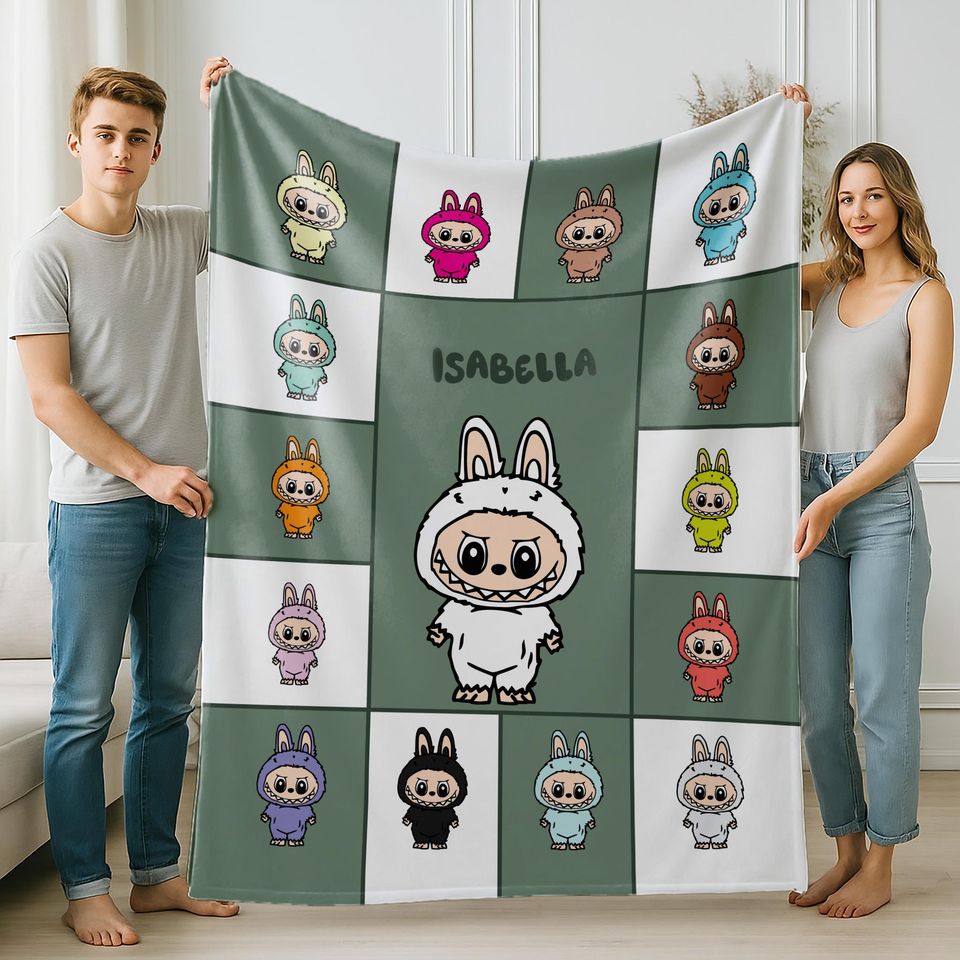 Personalized Blanket With Labubu Theme, Fleece Blanket, Kid Blanket, Back To School Gift