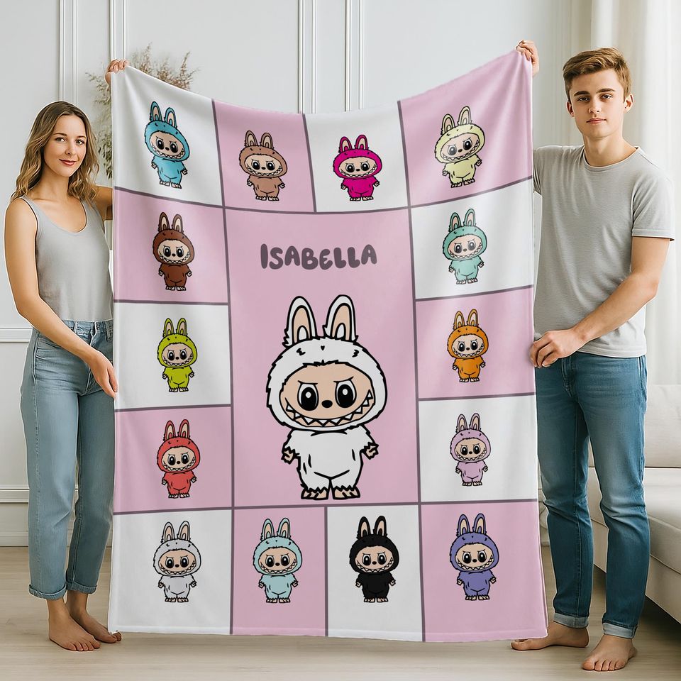 Personalized Blanket With Labubu Theme, Fleece Blanket, Kid Blanket, Back To School Gift