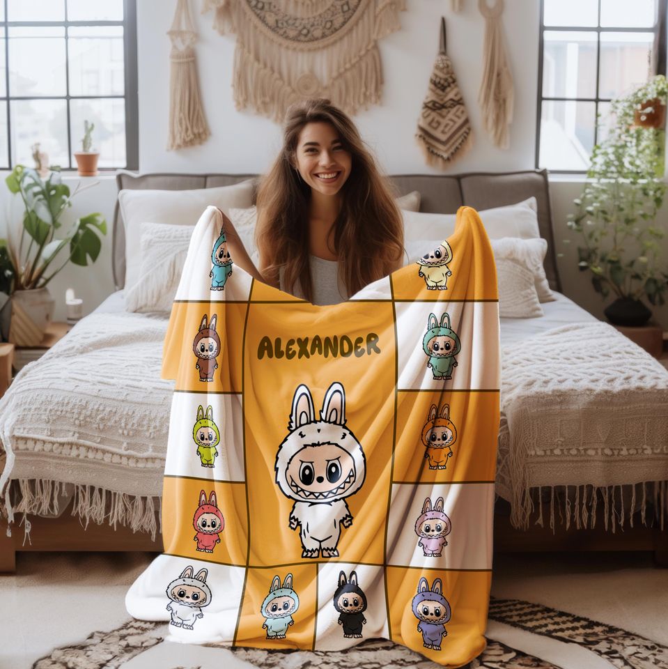 Personalized Blanket With Labubu Theme, Fleece Blanket, Kid Blanket, Back To School Gift