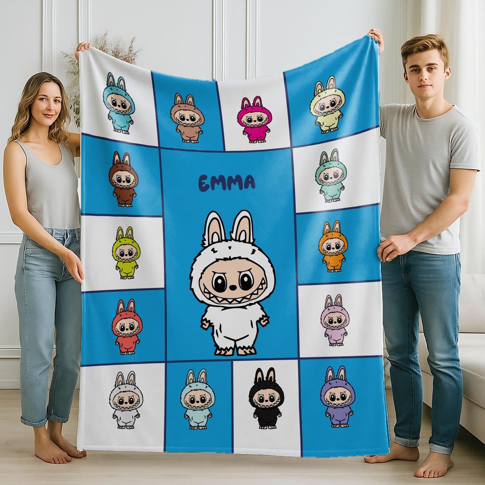Personalized Blanket With Labubu Theme, Fleece Blanket, Kid Blanket, Back To School Gift
