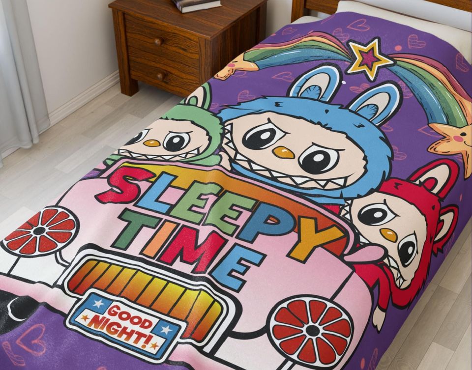 Sleepy Time Labubu Themed Fleece Blanket, Kid Blanket, Back To School Gift