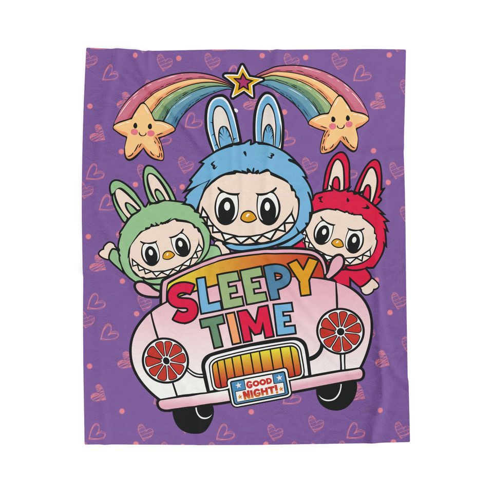 Sleepy Time Labubu Themed Fleece Blanket, Kid Blanket, Back To School Gift