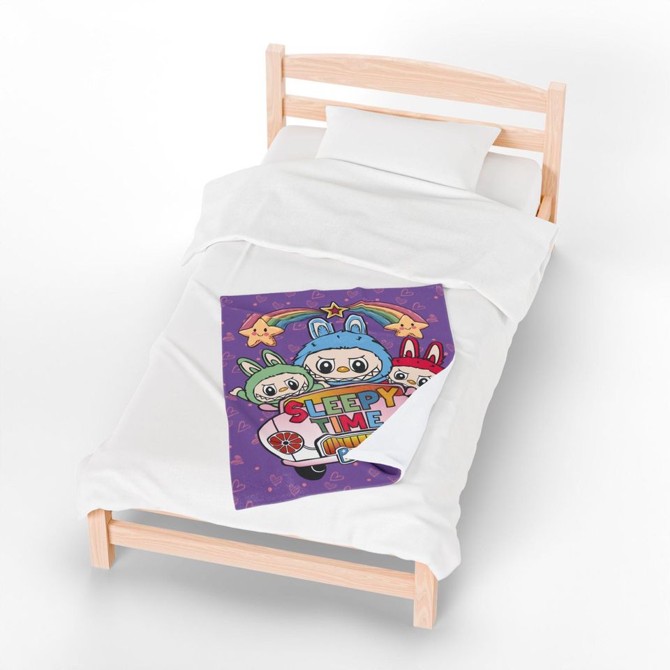 Sleepy Time Labubu Themed Fleece Blanket, Kid Blanket, Back To School Gift