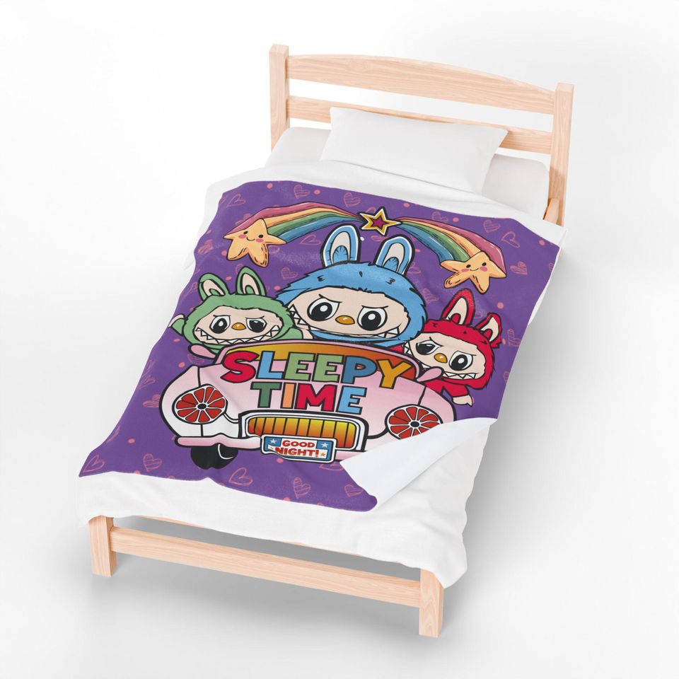 Sleepy Time Labubu Themed Fleece Blanket, Kid Blanket, Back To School Gift