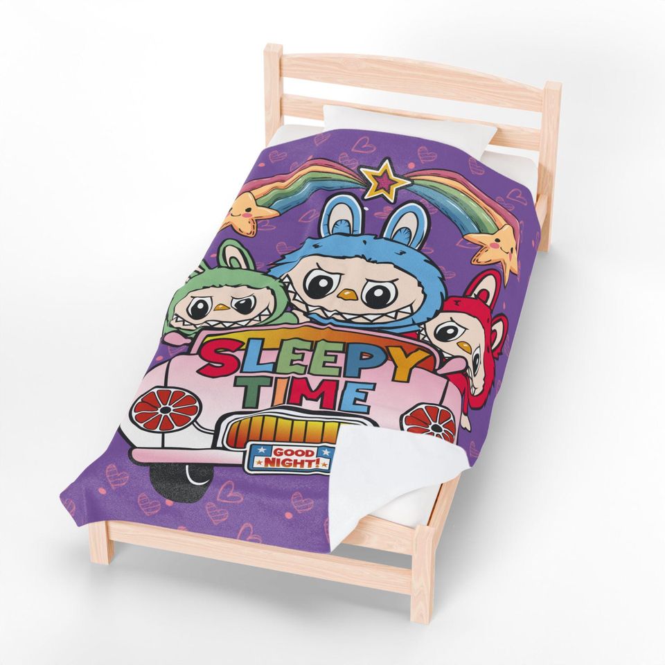 Sleepy Time Labubu Themed Fleece Blanket, Kid Blanket, Back To School Gift