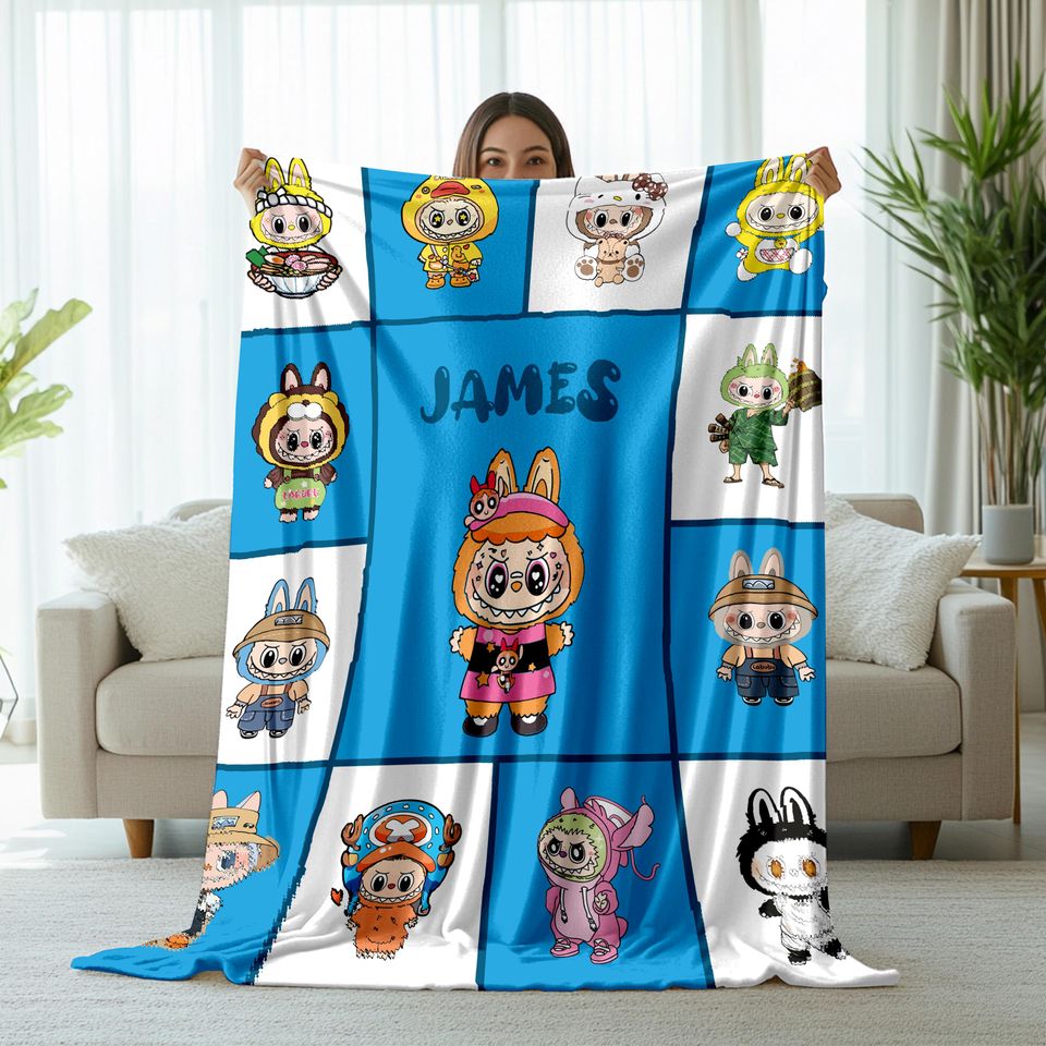 Personalized Labubu Fleece Blanket, Kid Blanket, Back To School Gift