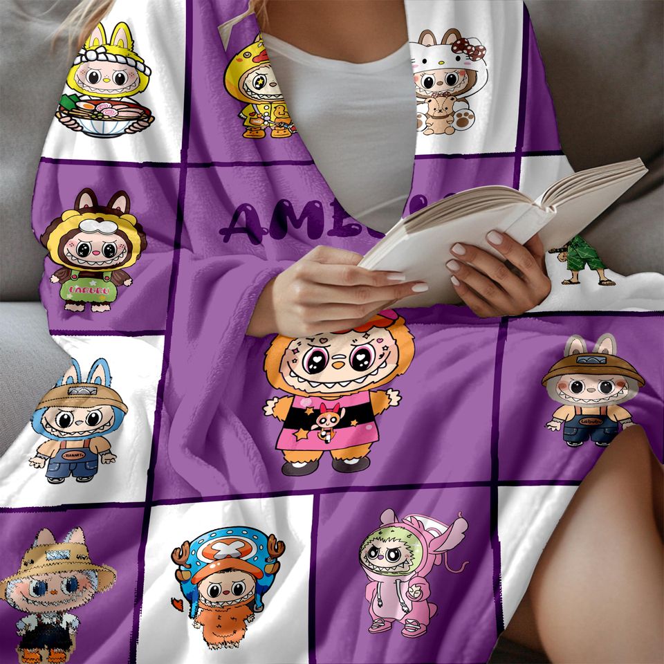 Personalized Labubu Fleece Blanket, Kid Blanket, Back To School Gift