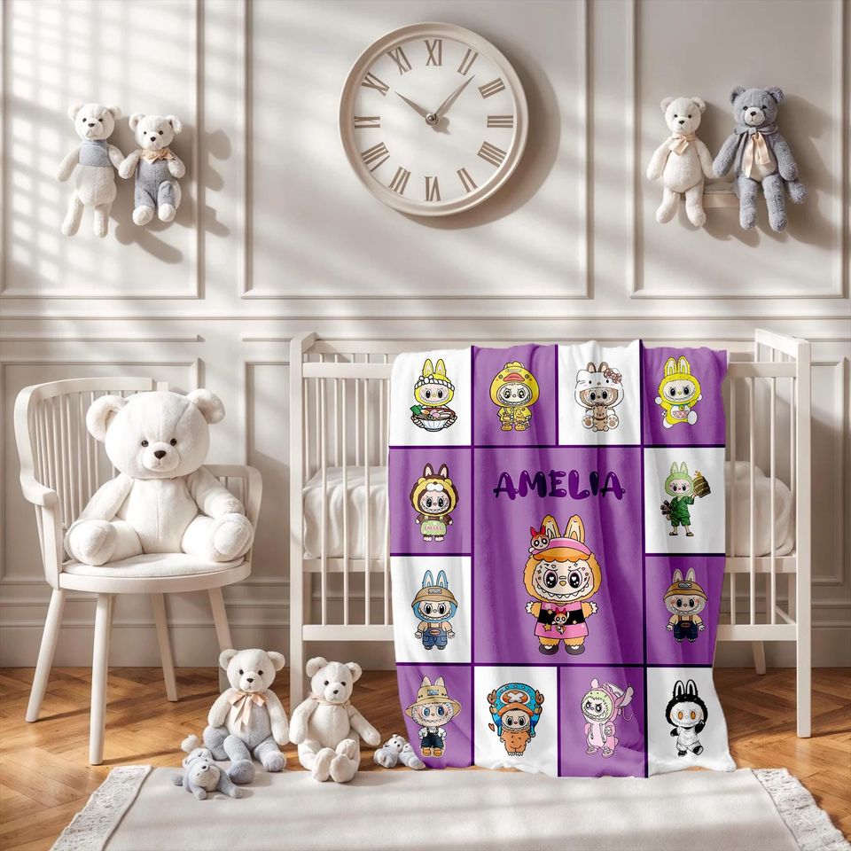 Personalized Labubu Fleece Blanket, Kid Blanket, Back To School Gift