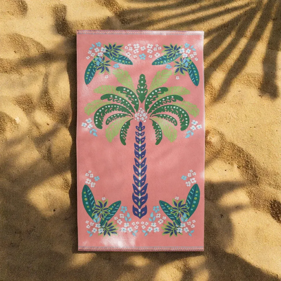 Oversized Printed Palm Tree 100% Cotton Velour Beach Towel, 38” x 72"