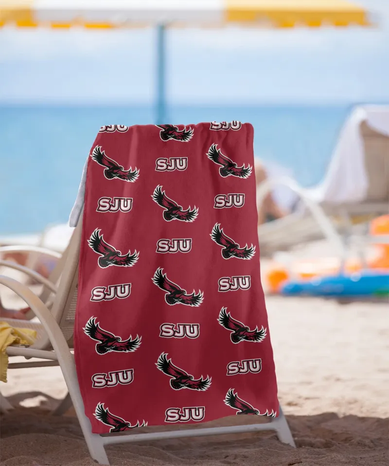 Saint Josephs University Beach Towel/Bath Towel, 30"x60" Logo Pattern