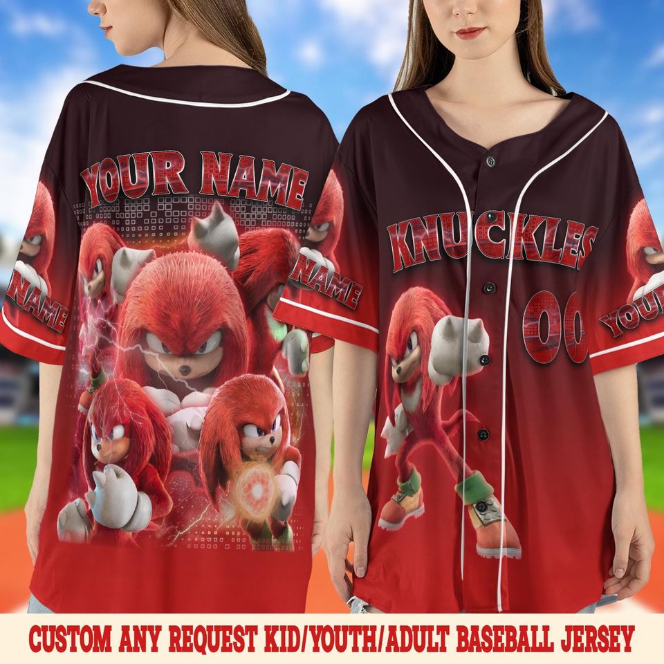 Knuckles the Echidna Baseball Jersey, Sonic the Hedgehog 3 Jersey, Knuckles Jersey, Shadow the Hedgehog Jersey