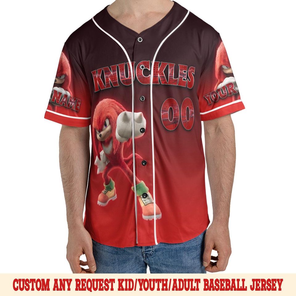 Knuckles the Echidna Baseball Jersey, Sonic the Hedgehog 3 Jersey, Knuckles Jersey, Shadow the Hedgehog Jersey
