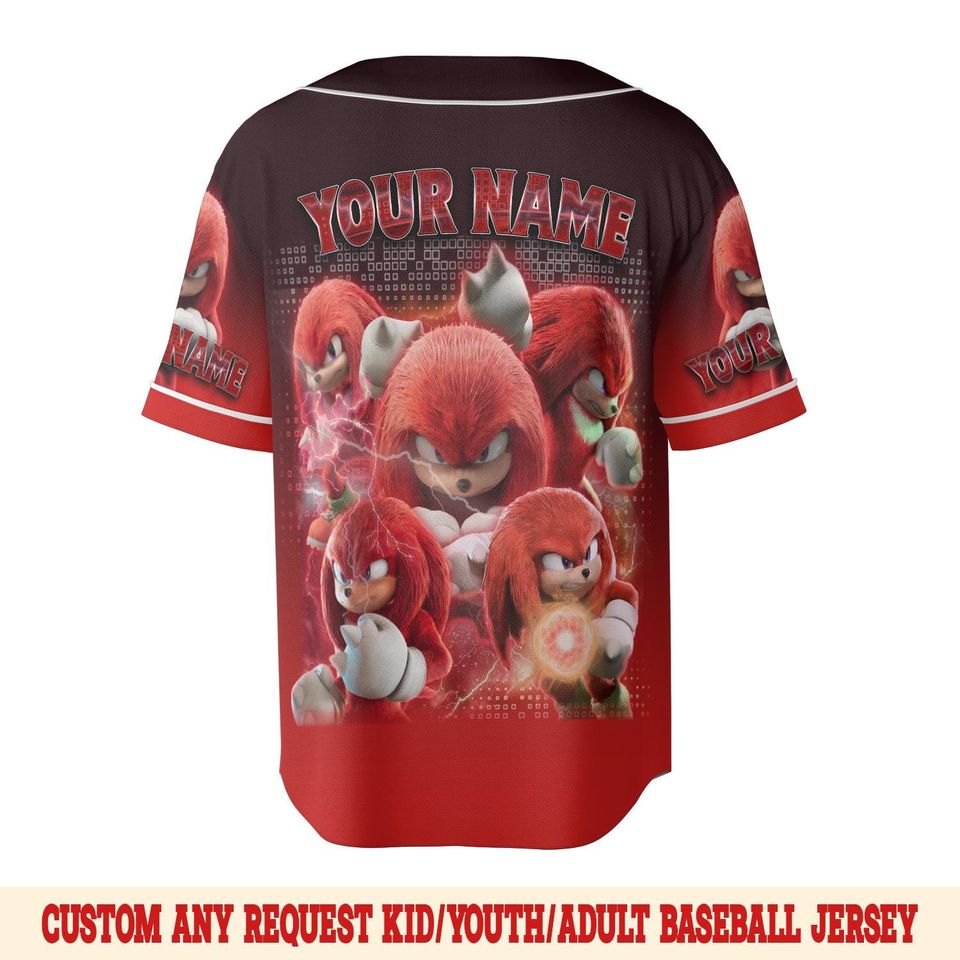 Knuckles the Echidna Baseball Jersey, Sonic the Hedgehog 3 Jersey, Knuckles Jersey, Shadow the Hedgehog Jersey