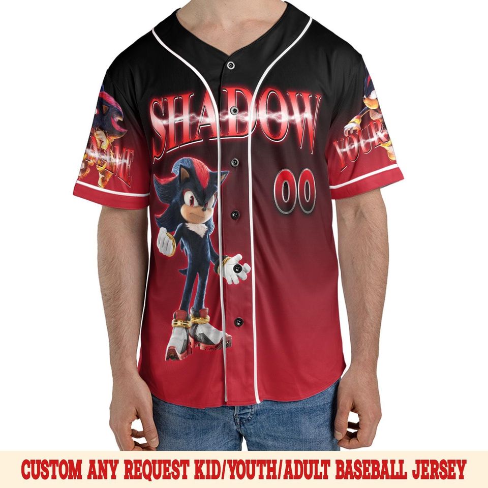 Shadow the Hedgehog Baseball Jersey, Sonic Baseball Jersey, Sonic the Hedgehog 3 Jersey