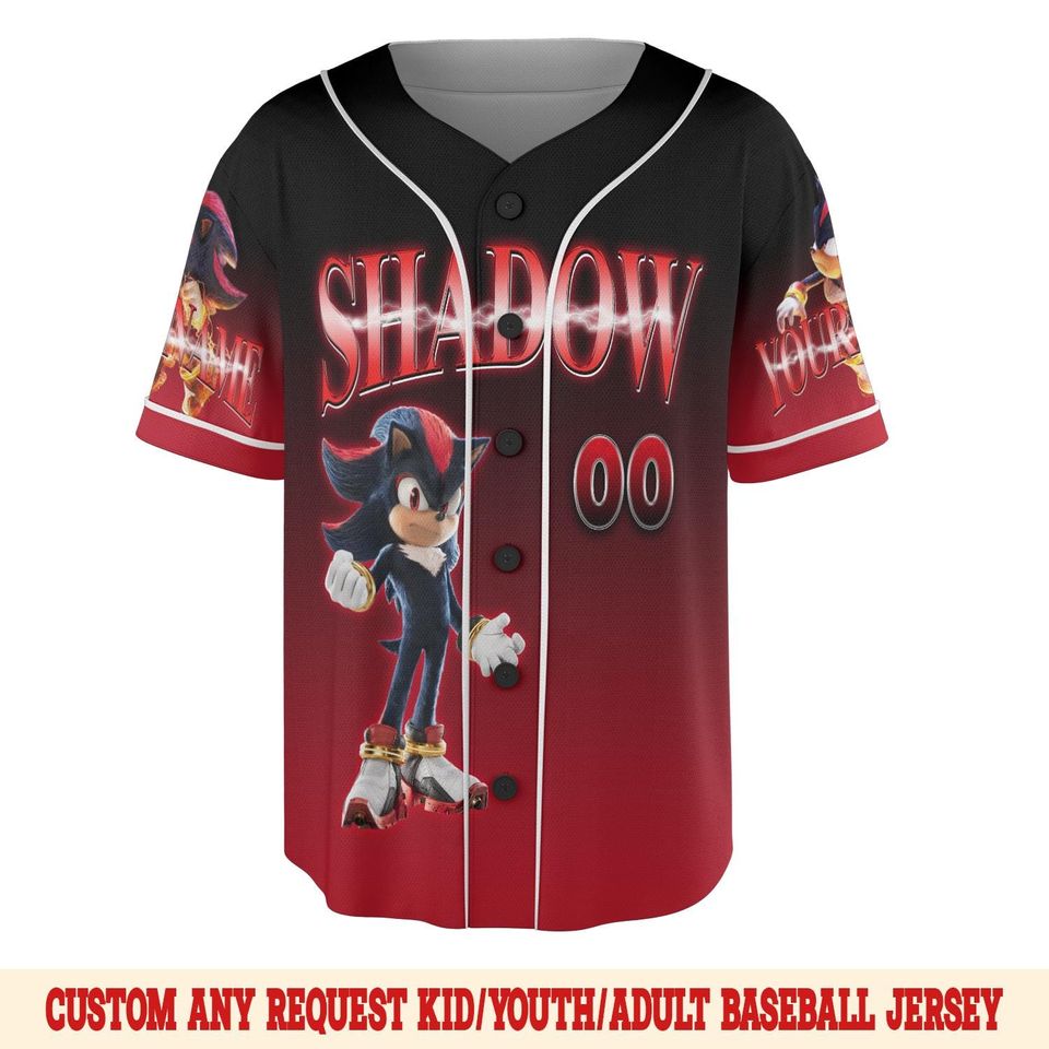 Shadow the Hedgehog Baseball Jersey, Sonic Baseball Jersey, Sonic the Hedgehog 3 Jersey