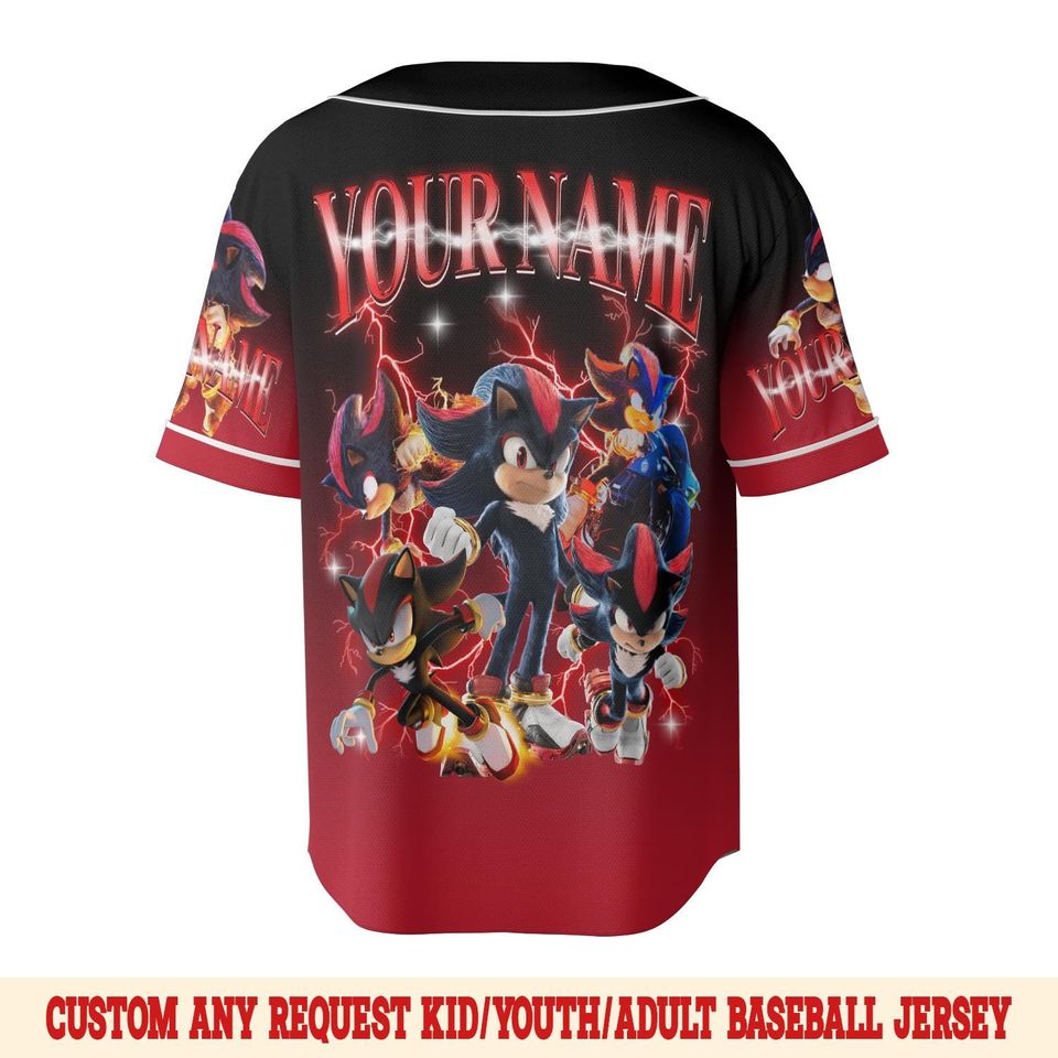 Shadow the Hedgehog Baseball Jersey, Sonic Baseball Jersey, Sonic the Hedgehog 3 Jersey