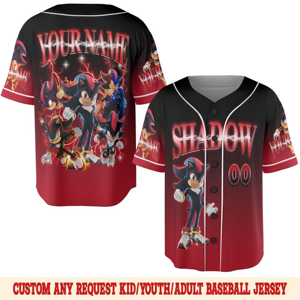 Shadow the Hedgehog Baseball Jersey, Sonic Baseball Jersey, Sonic the Hedgehog 3 Jersey