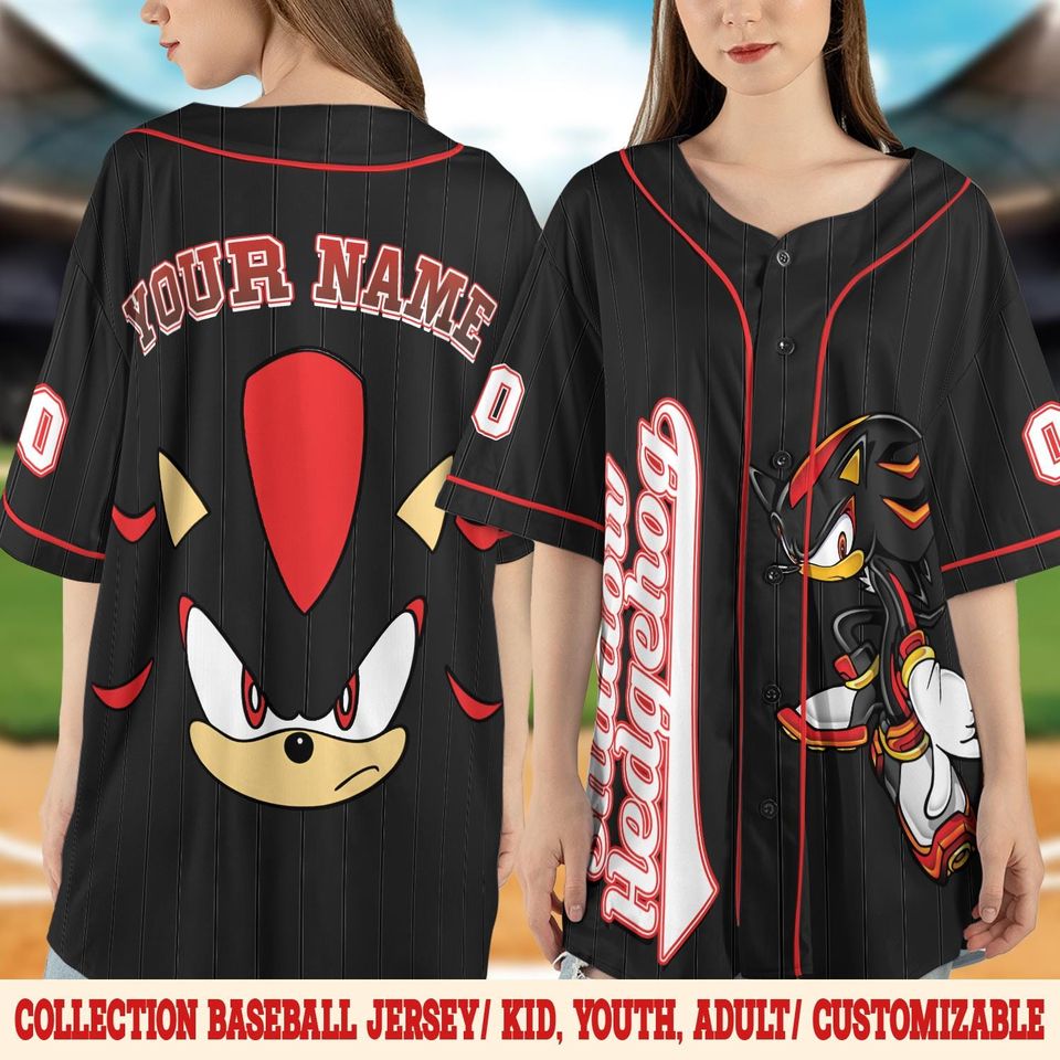 Personalized Sonic Shadow Baseball Jersey, Sonic Birthday Gift, Custom Shadow Birthday Boy Jersey, Sonic Knuckles, Tails, Silver
