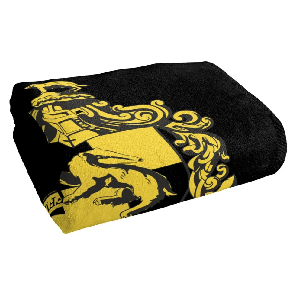 Harry Potter Hufflepuff Crest Black Gold Licensed Beach Towel 30"x60"