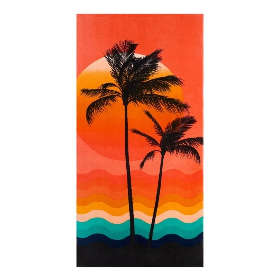 Oversized Beach Towels Set 2 Cotton Blend Lightweight Palm Print Hanging Loop US