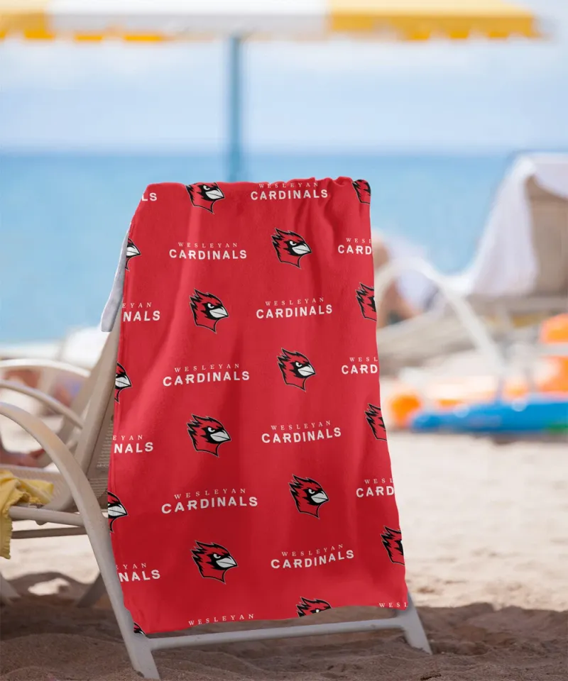 Wesleyan University Beach Towel/Bath Towel, 30"x60" Logo Pattern