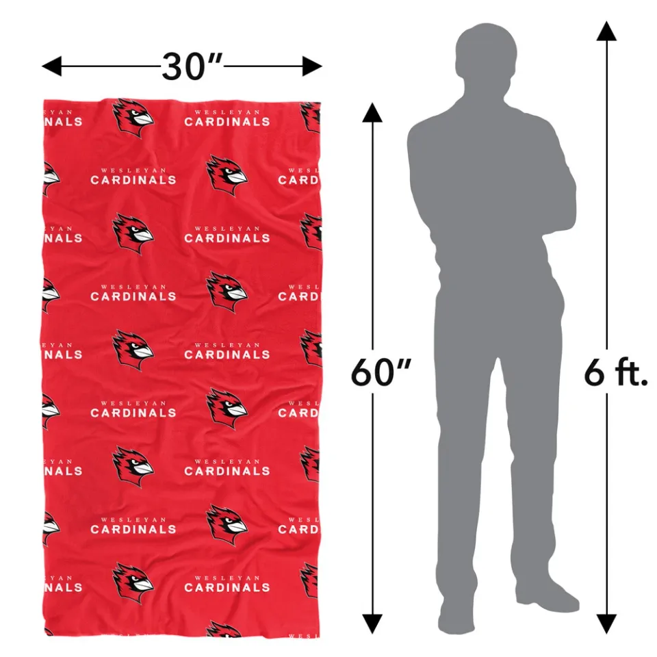 Wesleyan University Beach Towel/Bath Towel, 30"x60" Logo Pattern