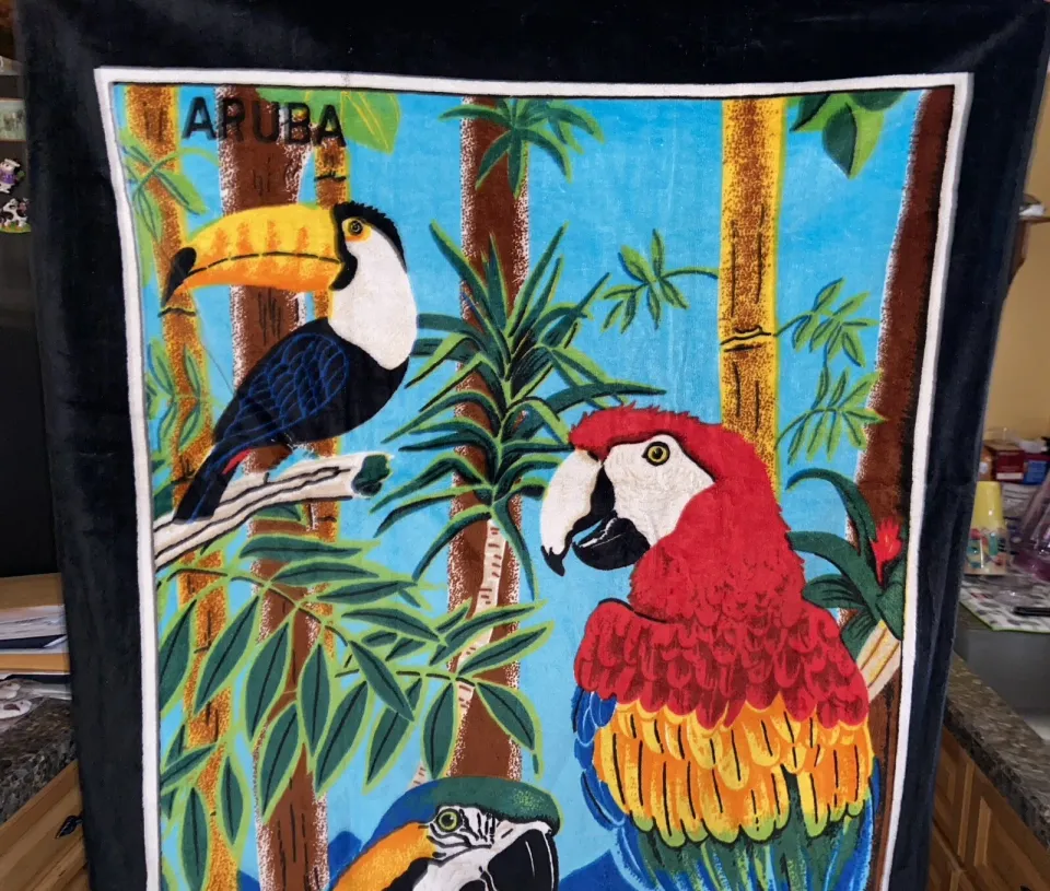 Vintage Beach Towel Parrot Macaw Aruba Rainforest 100% Cotton TF