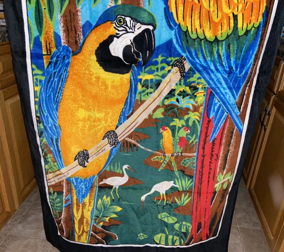 Vintage Beach Towel Parrot Macaw Aruba Rainforest 100% Cotton TF